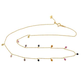 Multicolor Sapphire Gemstone 18k Yellow Gold Chain Necklace Jewelry For Her