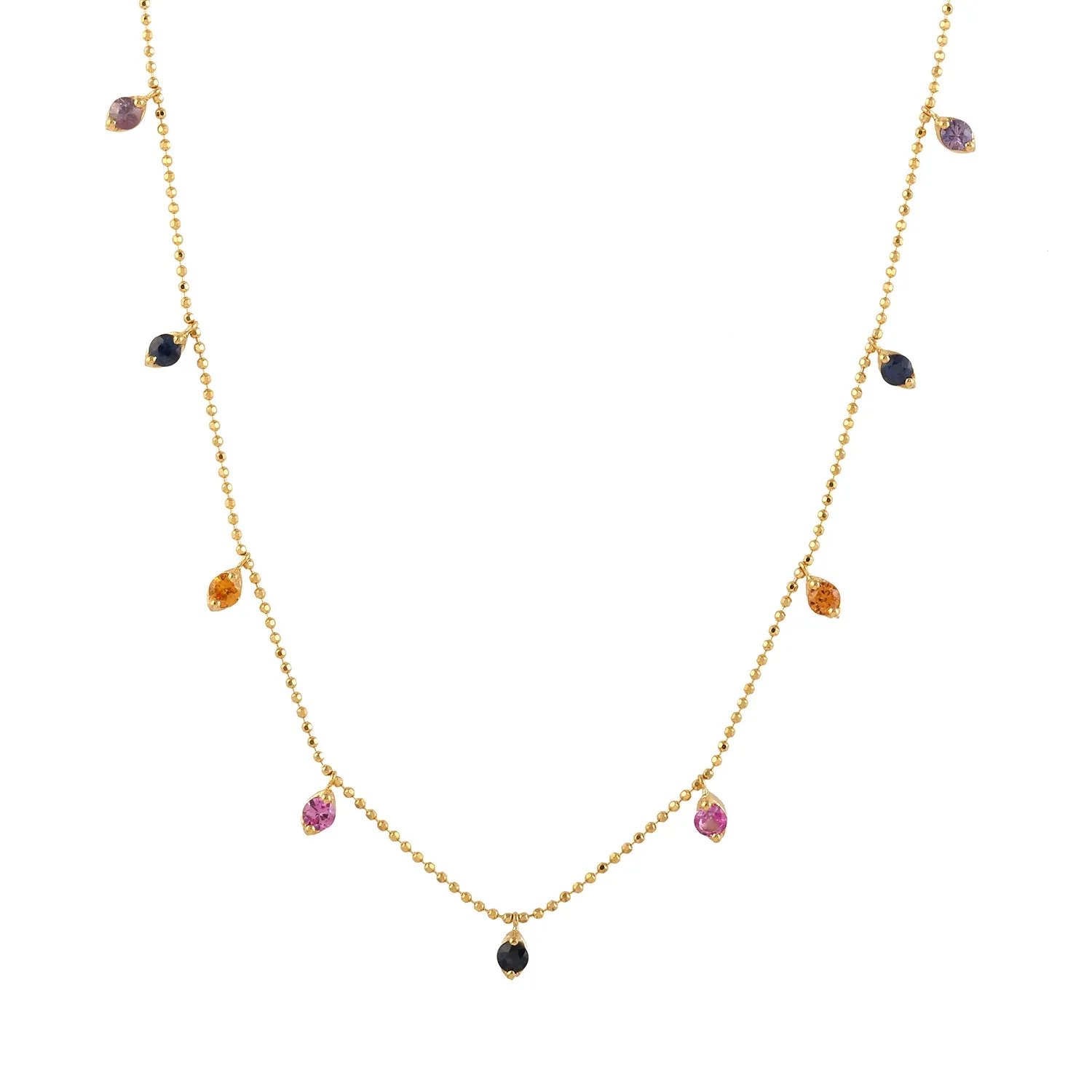 Multicolor Sapphire Gemstone 18k Yellow Gold Chain Necklace Jewelry For Her