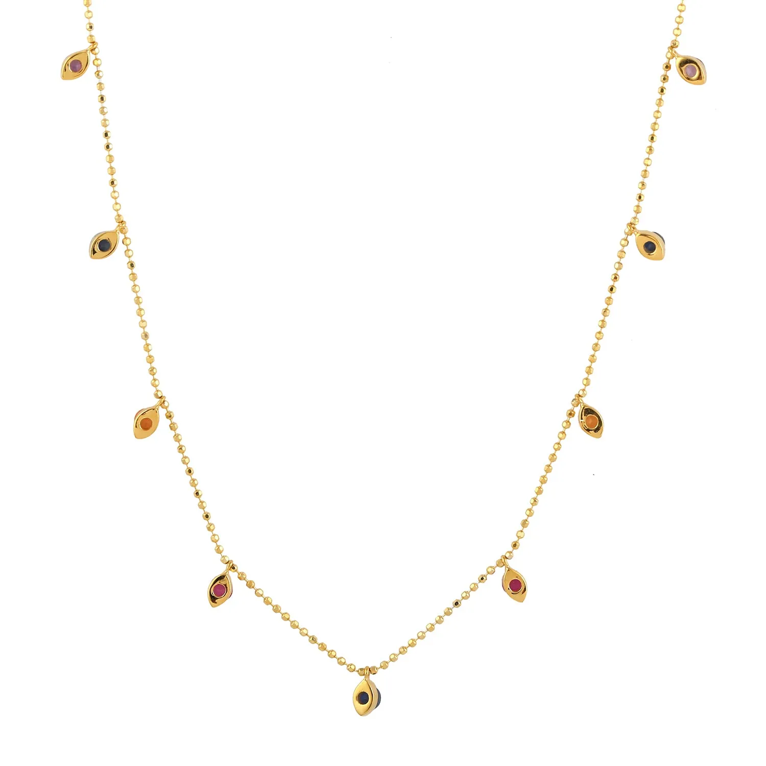 Multicolor Sapphire Gemstone 18k Yellow Gold Chain Necklace Jewelry For Her