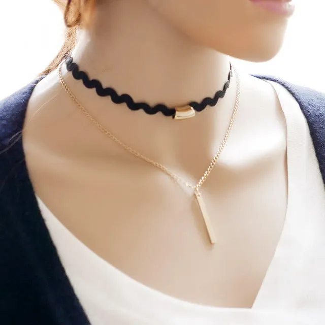 Multilayer Chokers Necklaces For Women Triangle Circle Geometric Pendant Necklace Collares Fashion Jewelry Bijoux Colar