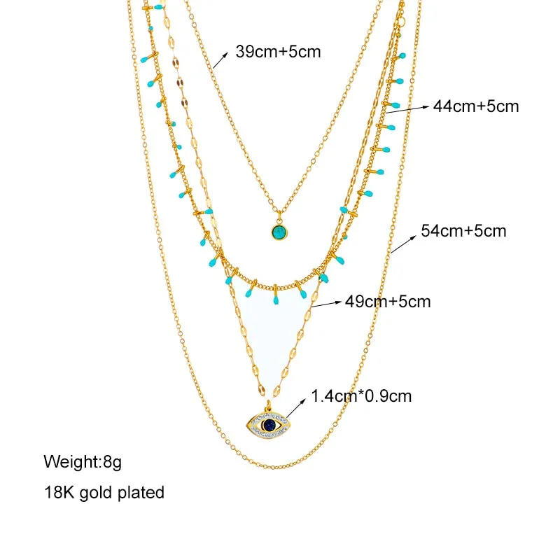 Multilayer Stainless Steel CZ Evil Eye Choker Necklace