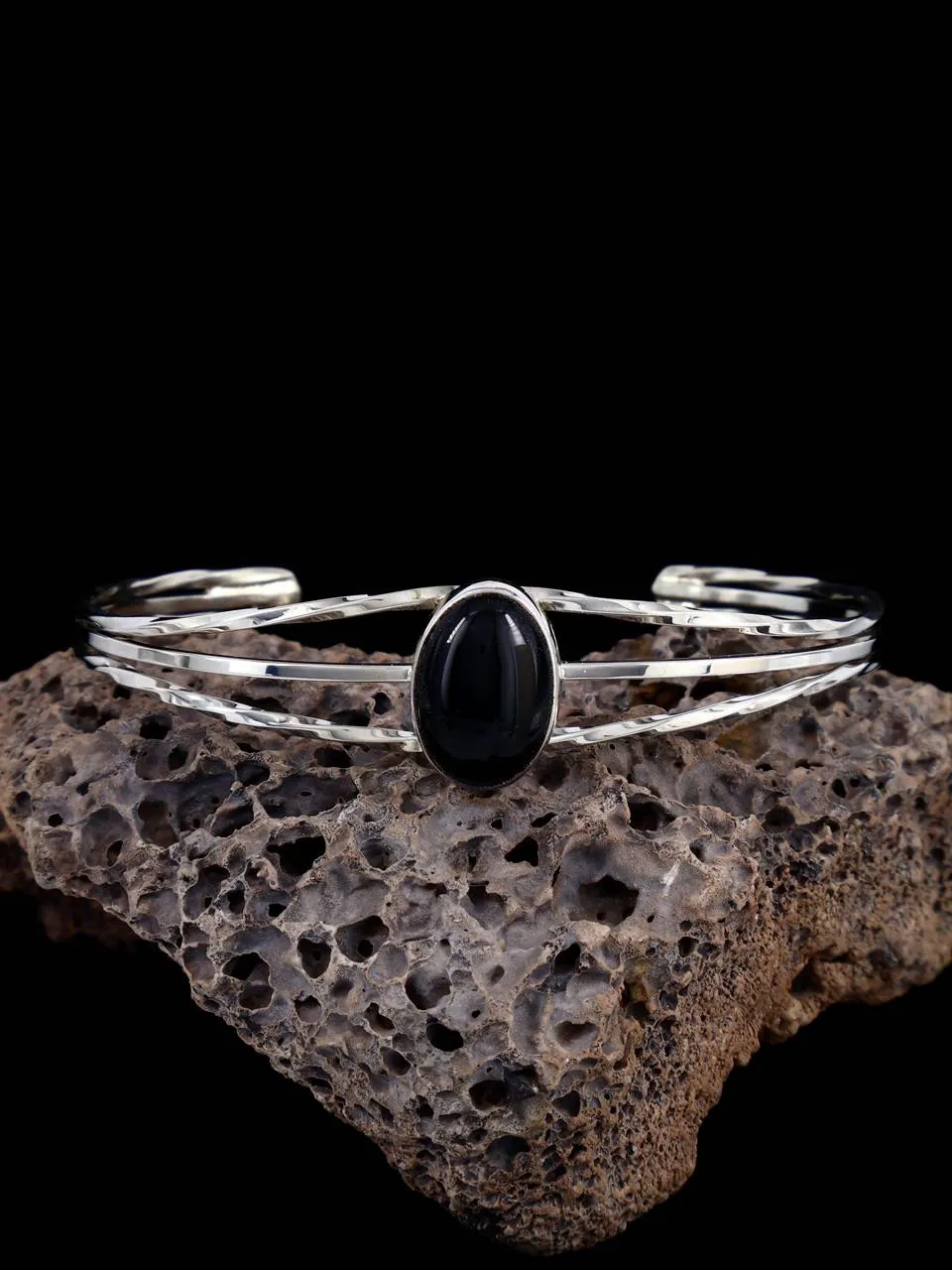 Native American Jewelry Sterling Silver Onyx Cuff Bracelet