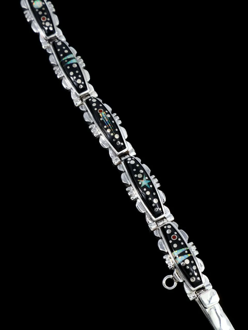 Native American Sterling Silver Night Sky Inlay Link Bracelet