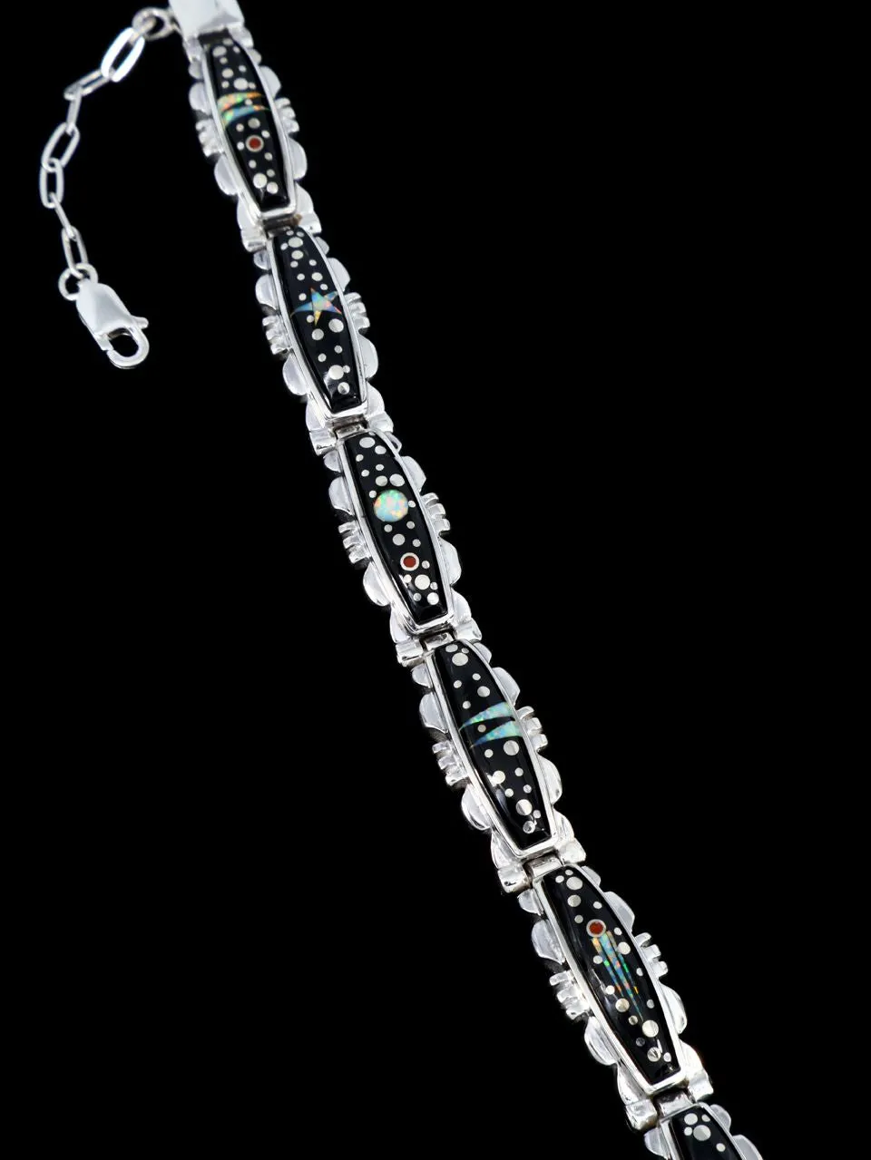 Native American Sterling Silver Night Sky Inlay Link Bracelet