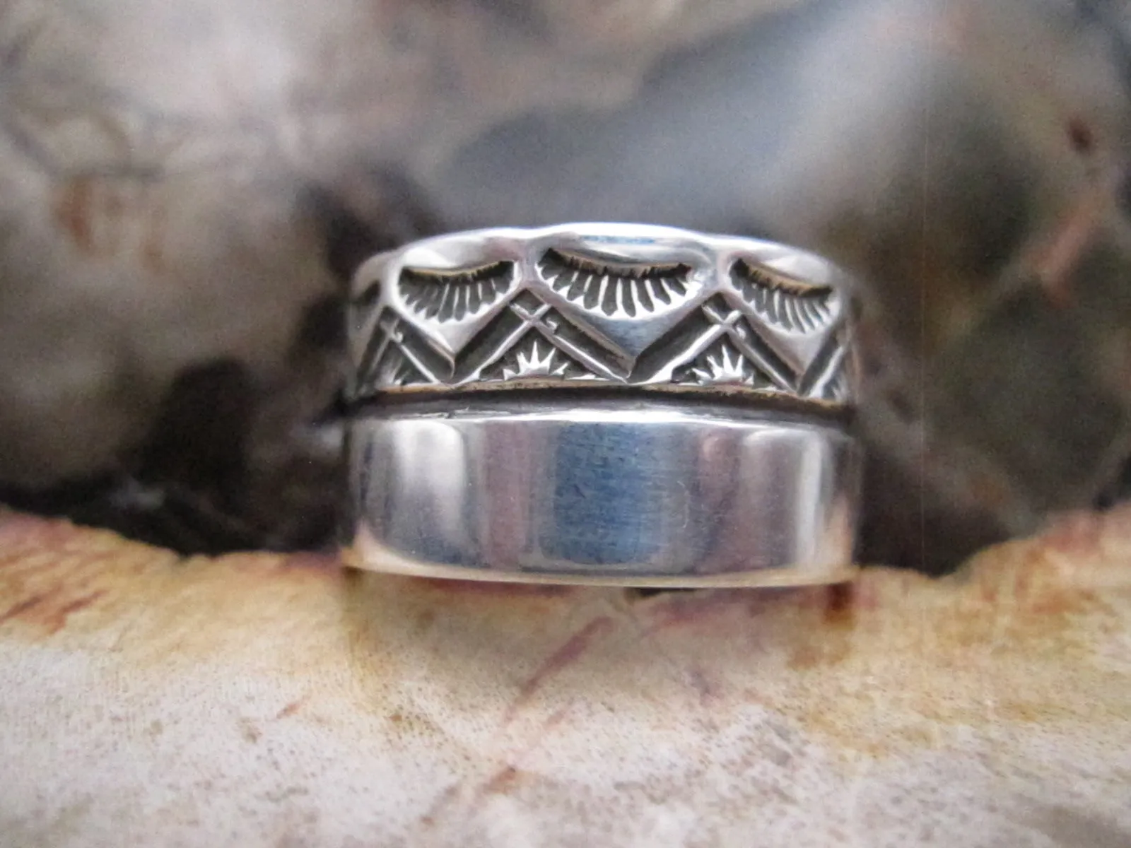 Native American Sterling Silver Stamped Men's Band Ring