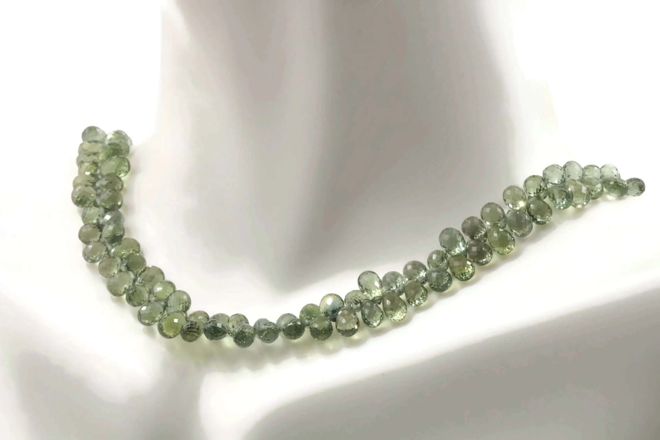 Natural Green Sapphire DIY Jewelry Sapphire Jewelry Unfinished Necklace September Birthstone Sapphire Briolette Drops Strand SKU:00111294