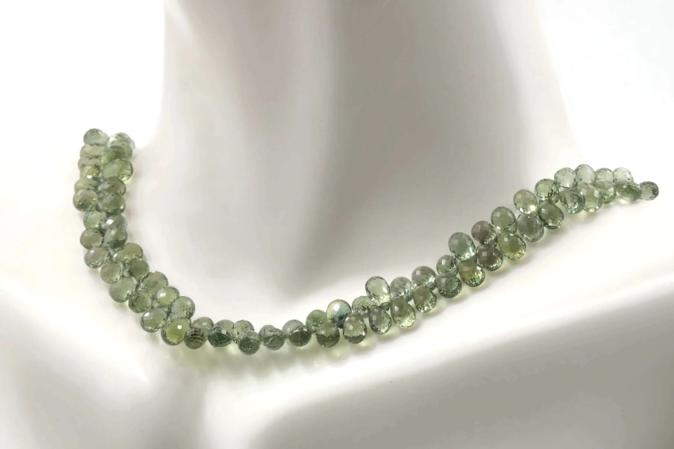 Natural Green Sapphire DIY Jewelry Sapphire Jewelry Unfinished Necklace September Birthstone Sapphire Briolette Drops Strand SKU:00111294