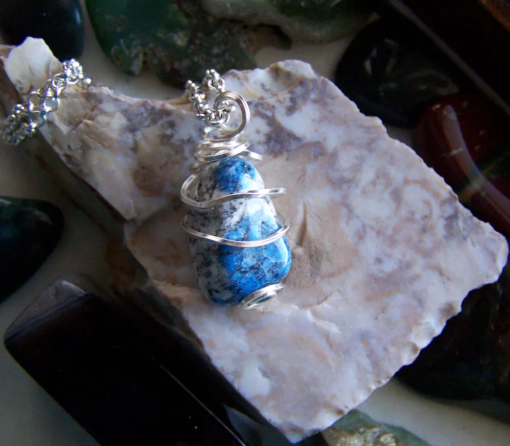 Natural Polished Afghanite Granite Wire Wrapped Pendant