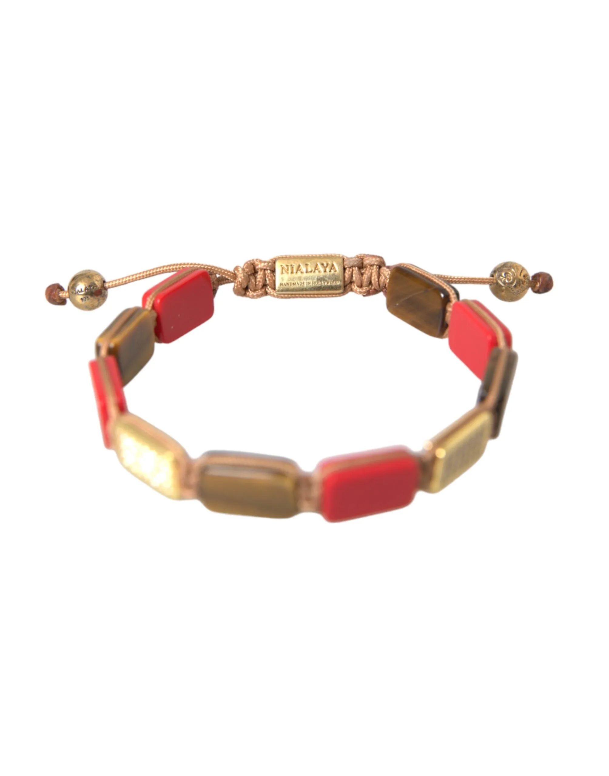 Nialaya CZ Tiger Eye Red Coral 925 Silver Men Bracelet