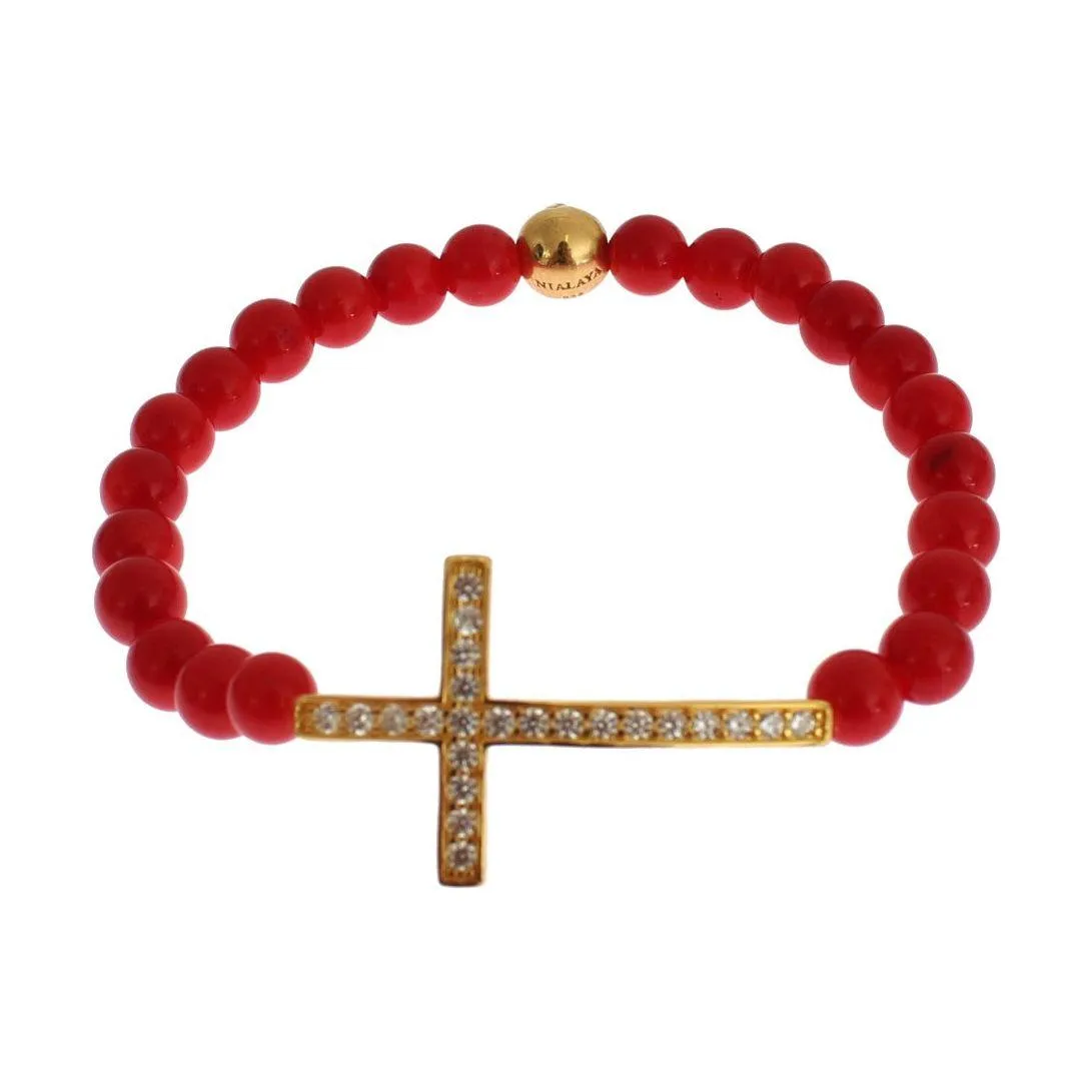 Nialaya Elegant Gold and Red Coral Beaded Bracelet