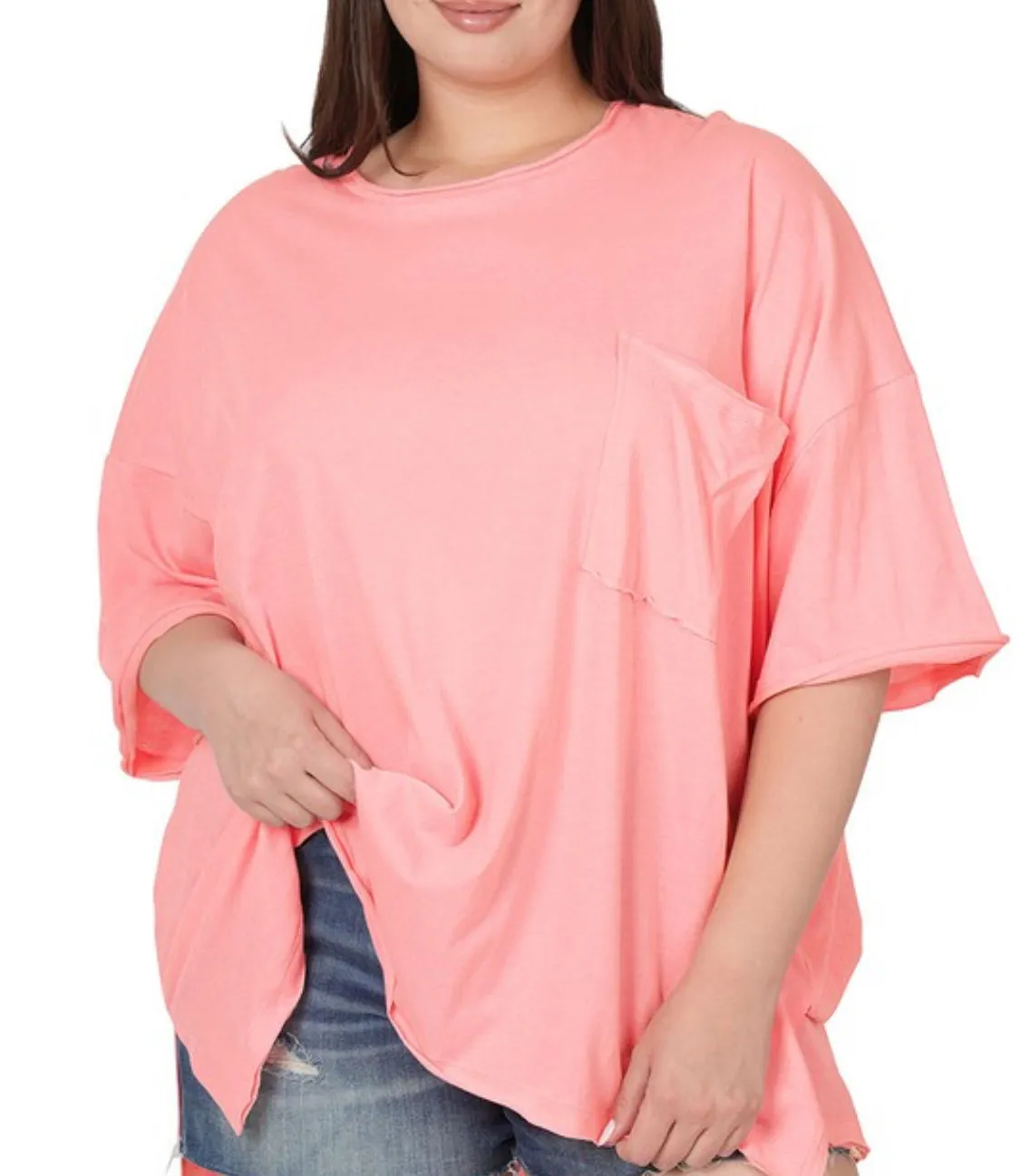 Novie Raw Hem Top | Pink