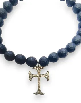 Onyx & Diamond Cross Charm Bracelet