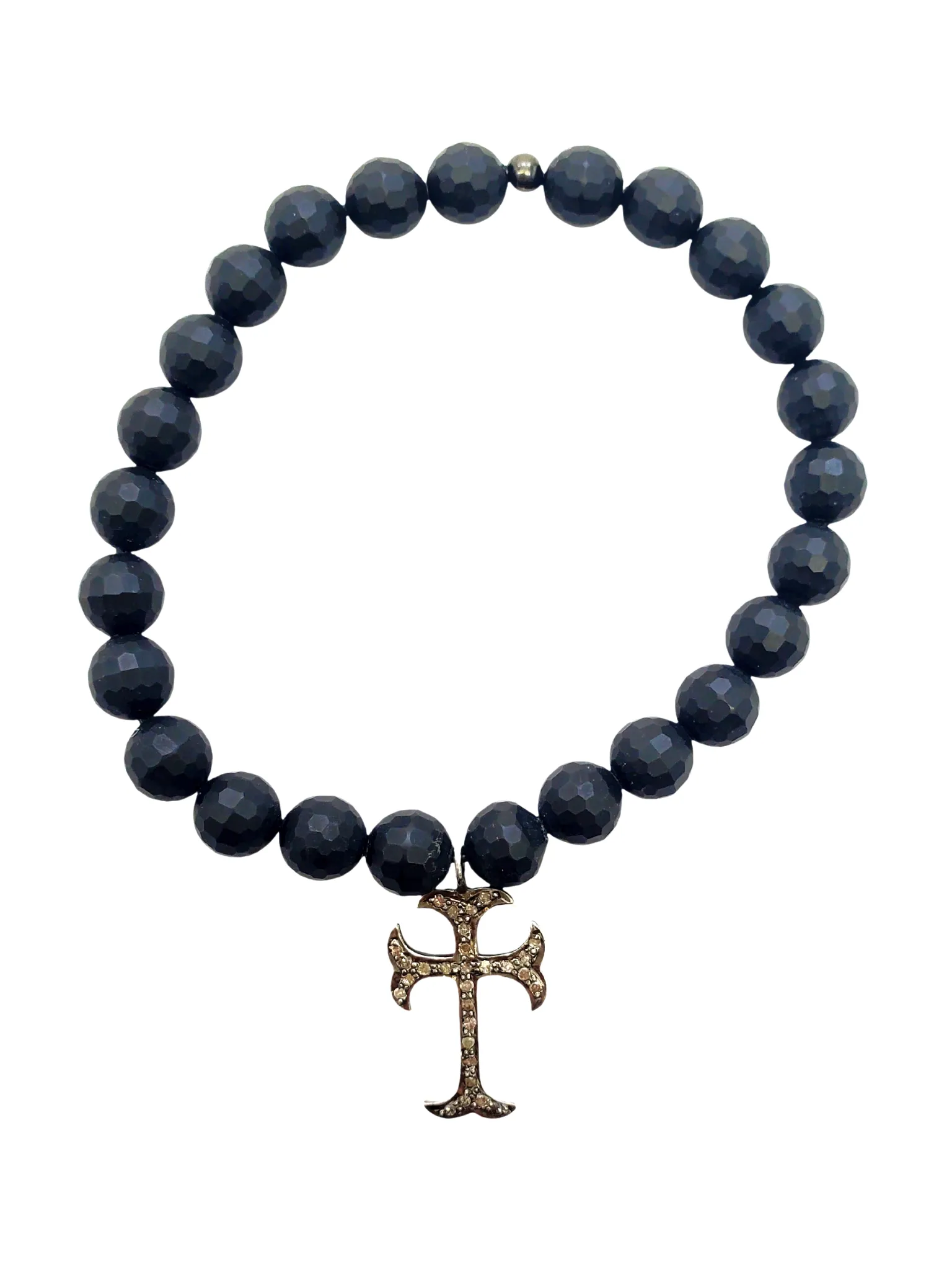 Onyx & Diamond Cross Charm Bracelet