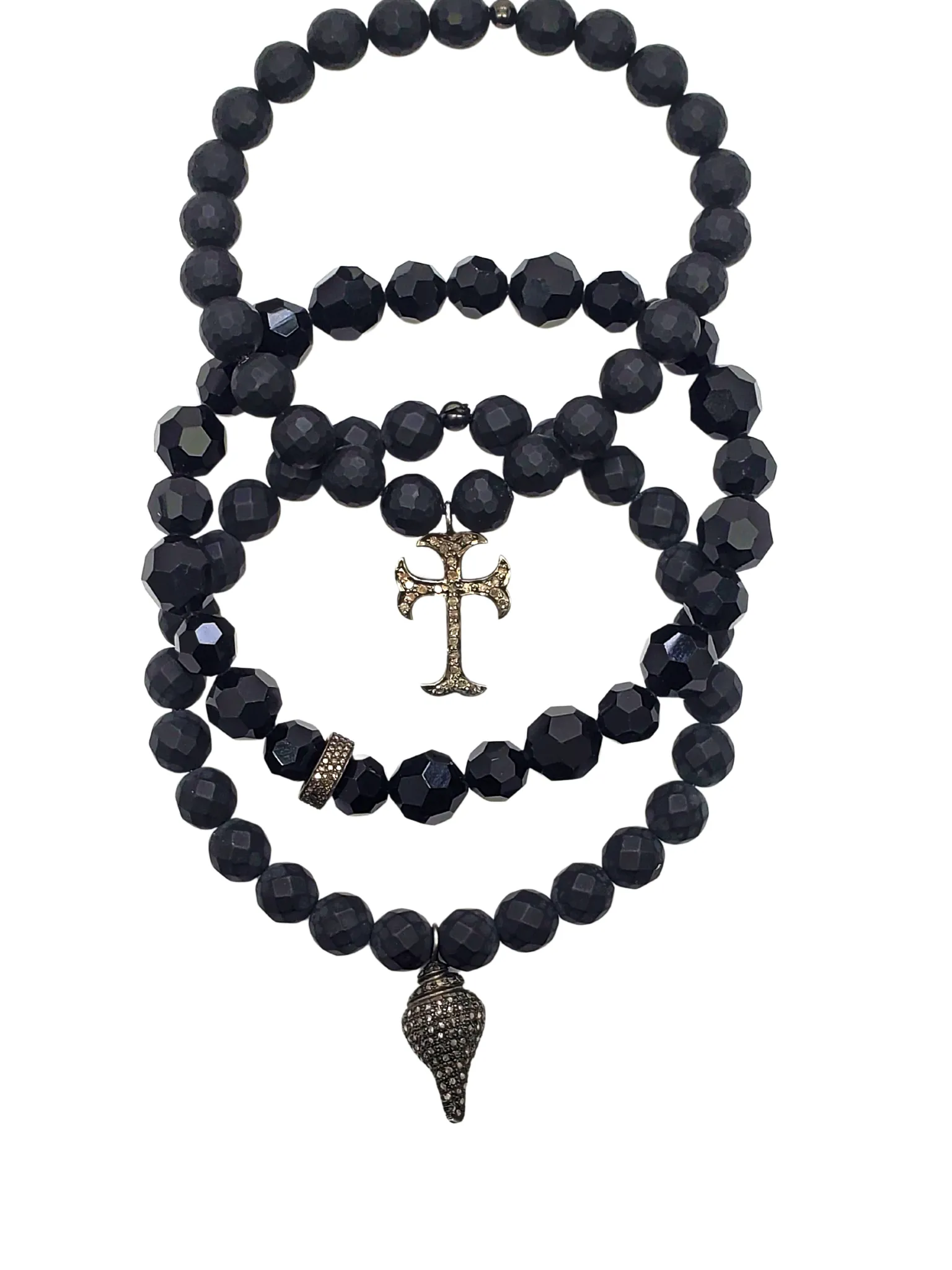 Onyx & Diamond Cross Charm Bracelet