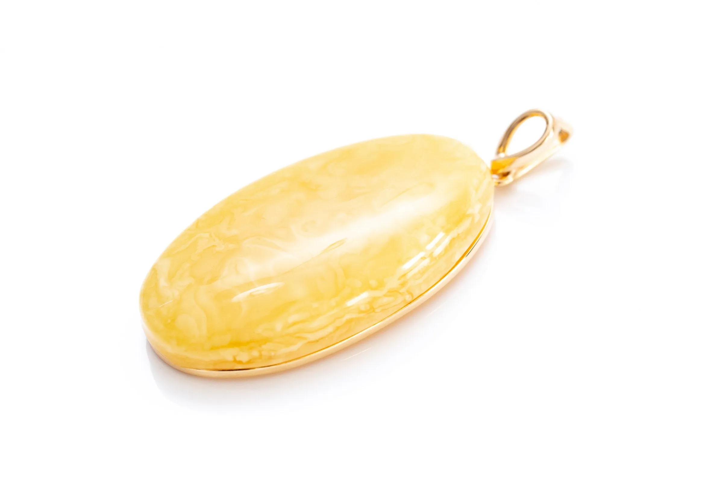 OOAK Large Gold Plated Creamy Amber Pendant