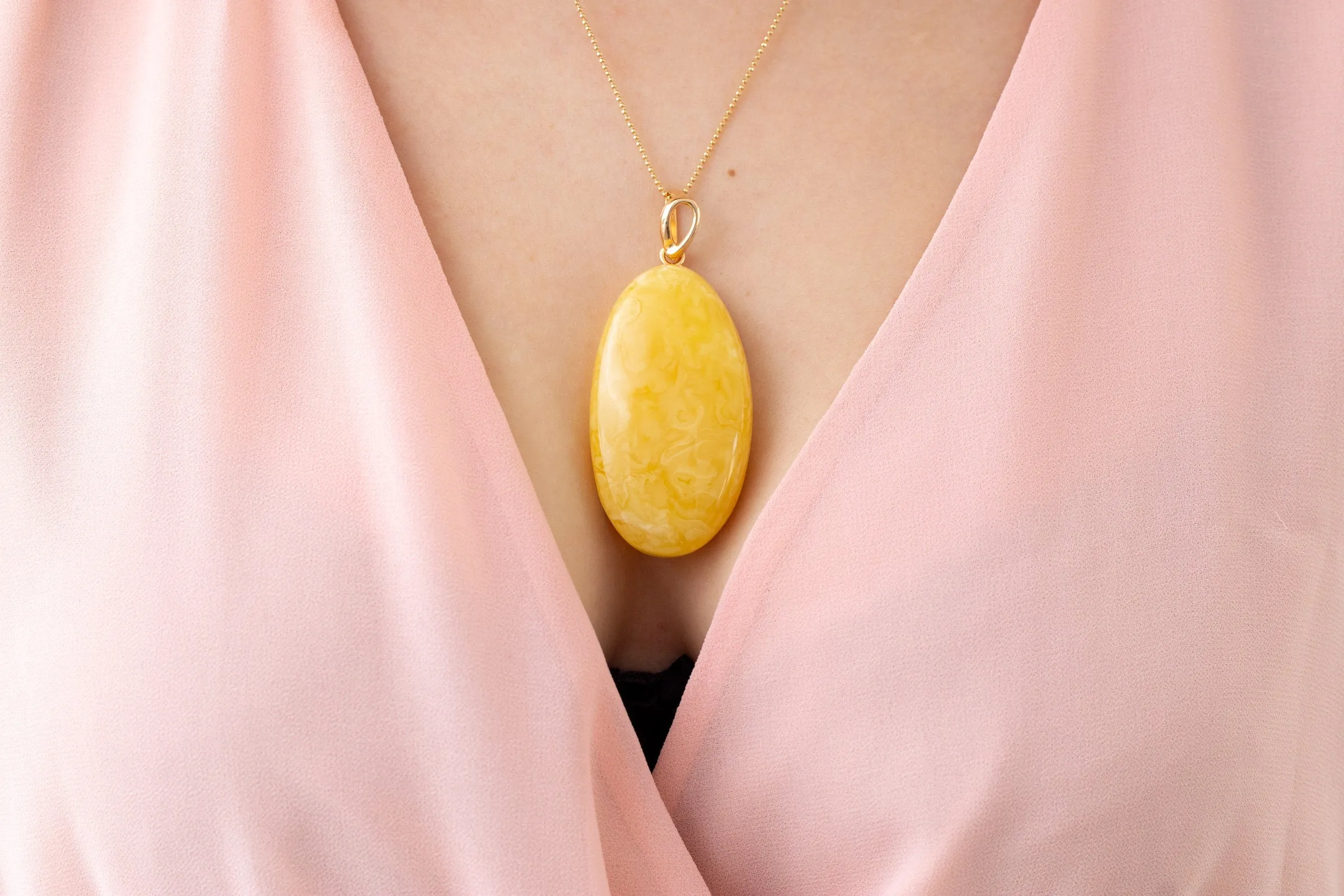 OOAK Large Gold Plated Creamy Amber Pendant