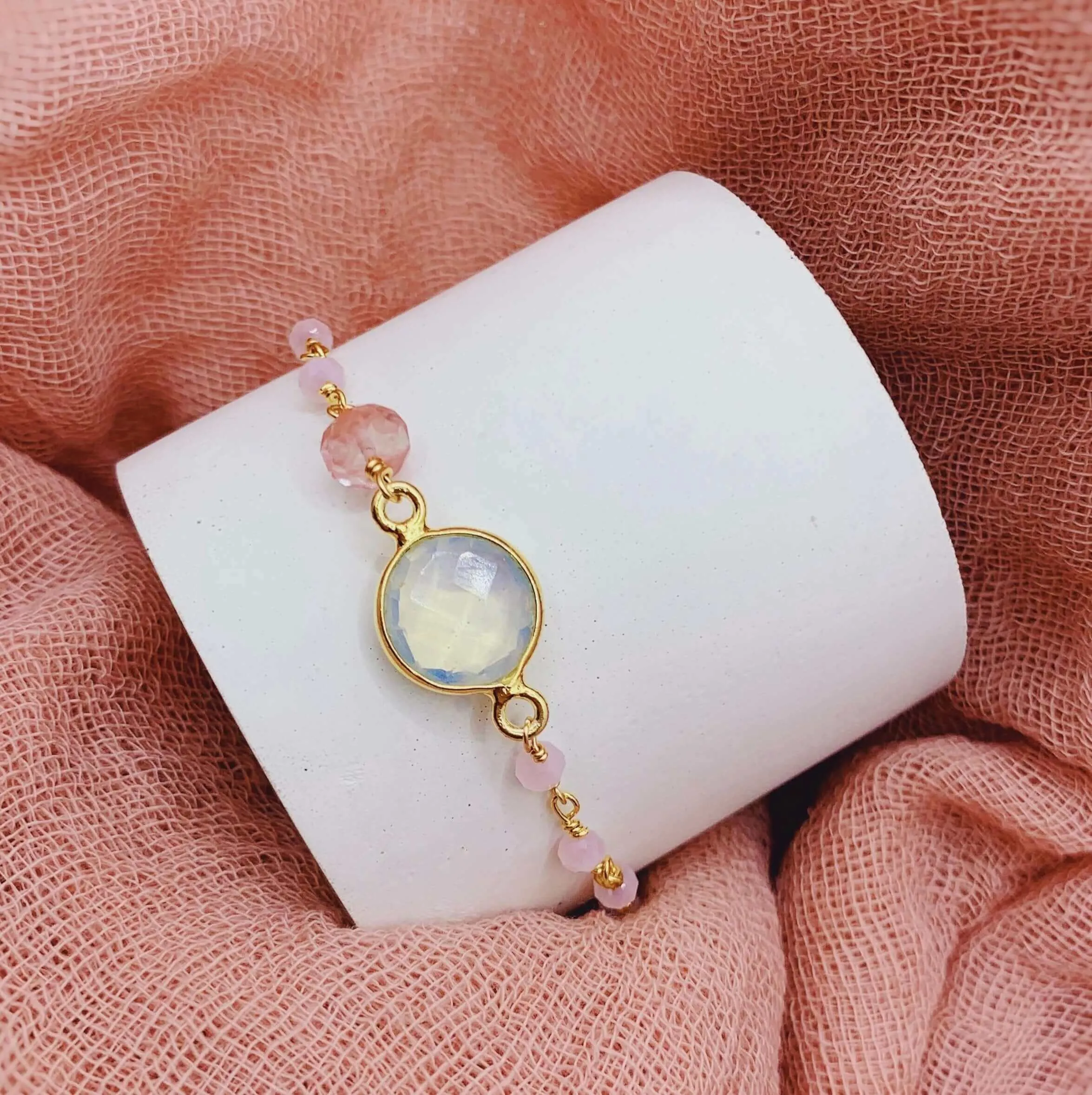 Opal Quartz Adjustable Gemstone Bracelet