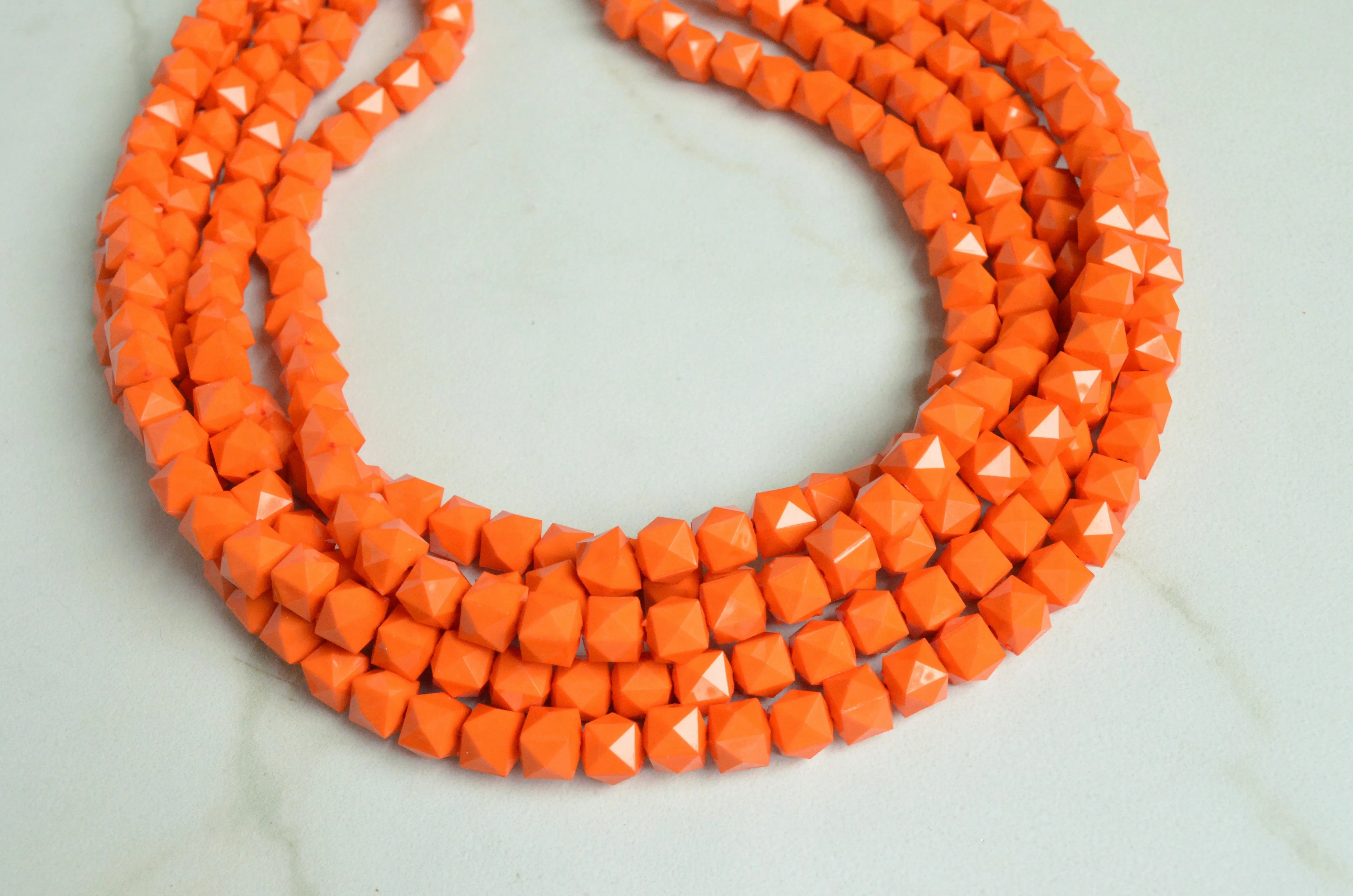 Orange Acrylic Beaded Chunky Multi Strand Statement Necklace - Lexi