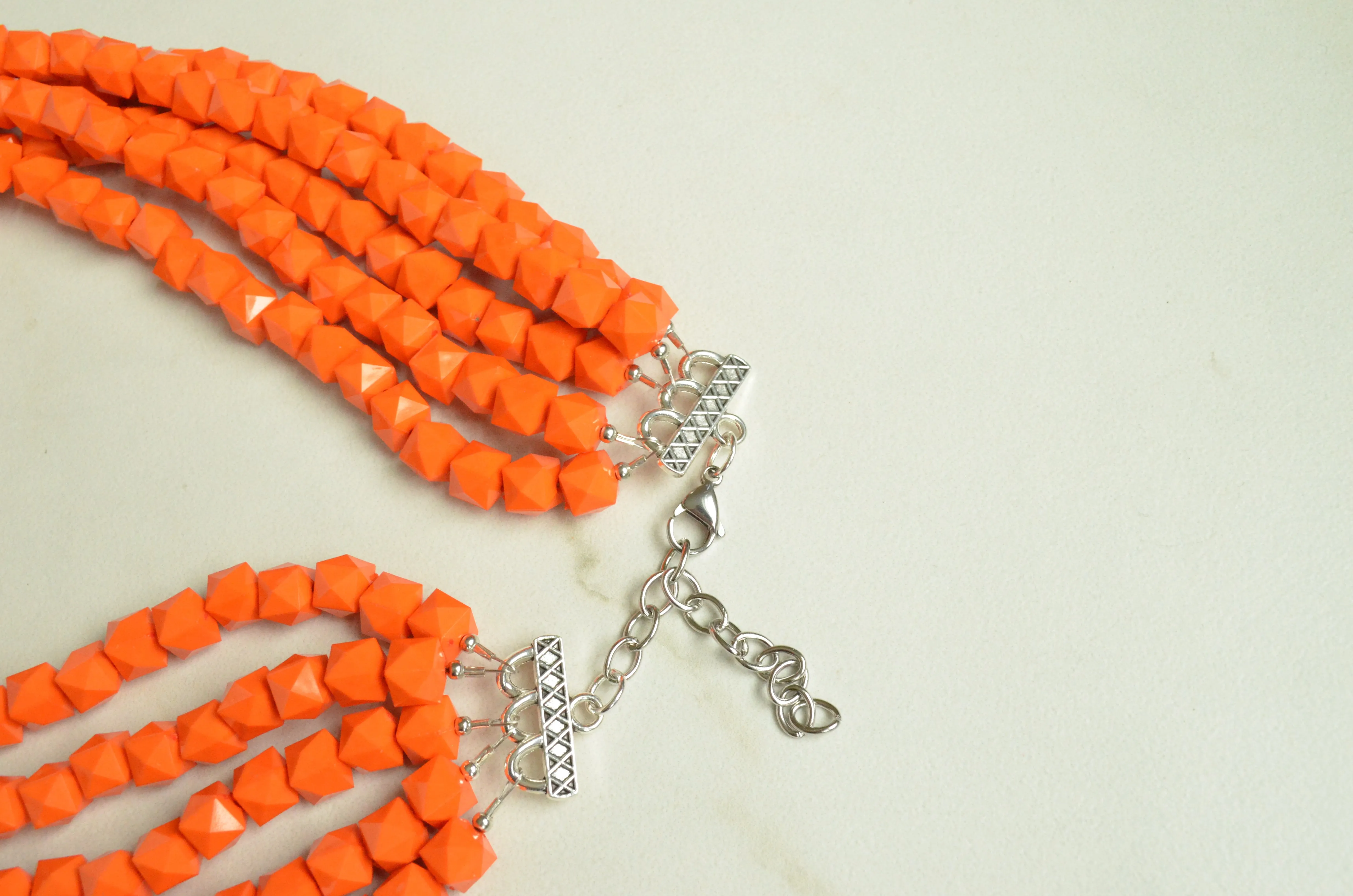 Orange Acrylic Beaded Chunky Multi Strand Statement Necklace - Lexi