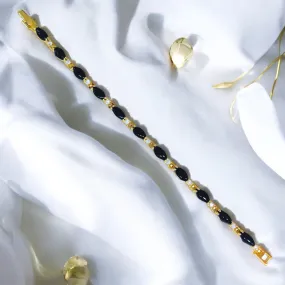 Oro Laminado Gold Filled Lucky Onyx Oval CZ Bracelet