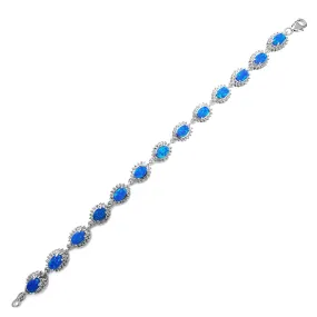 Oval Blue Opal Halo Zirconia Fancy Bracelet (Silver)