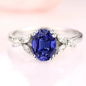 Oval Blue Sapphire Ring- 925 Sterling Silver