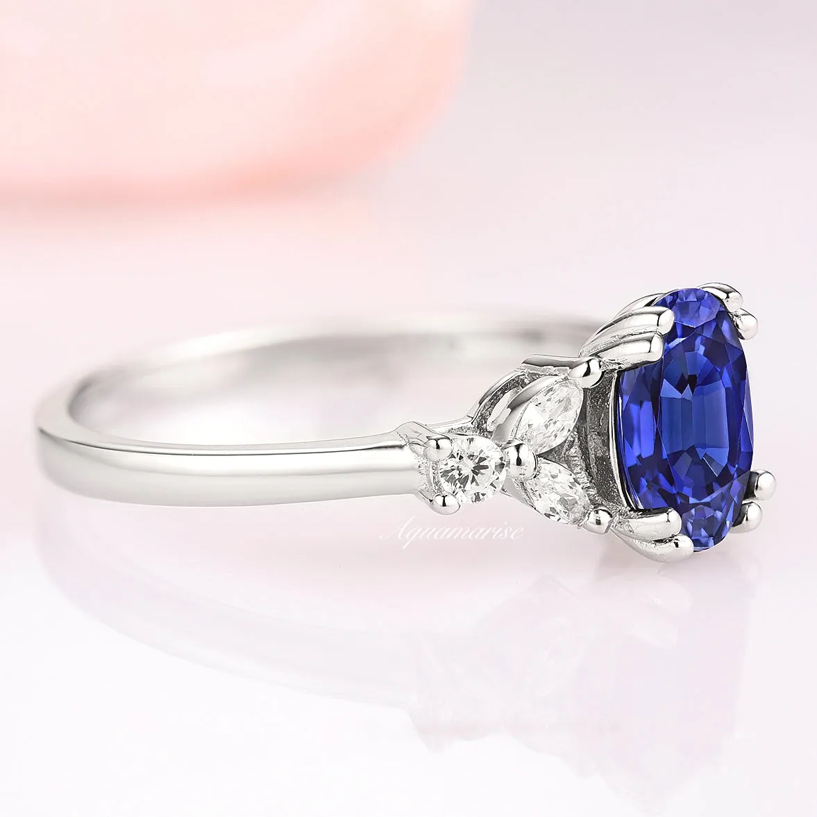 Oval Blue Sapphire Ring- 925 Sterling Silver