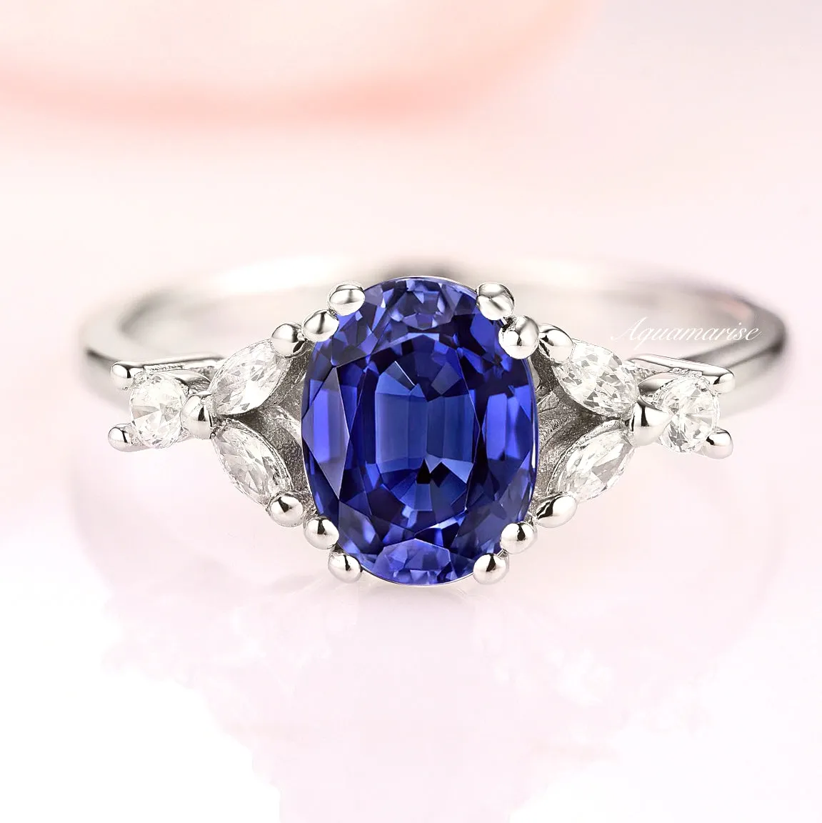 Oval Blue Sapphire Ring- 925 Sterling Silver