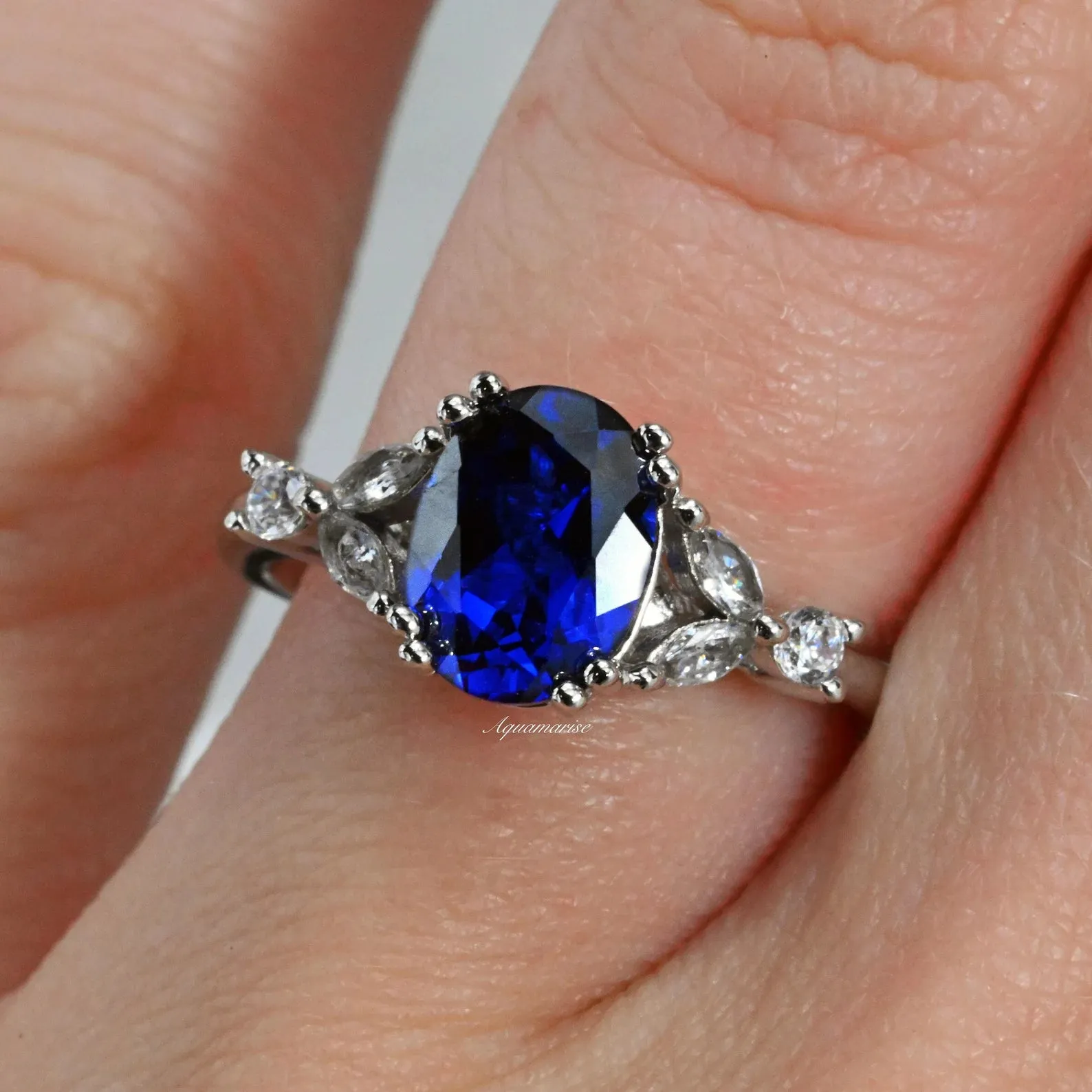 Oval Blue Sapphire Ring- 925 Sterling Silver