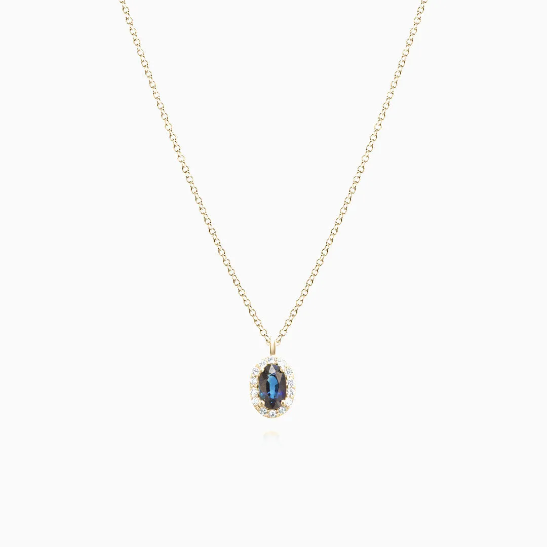 Oval Sapphire Halo Necklace