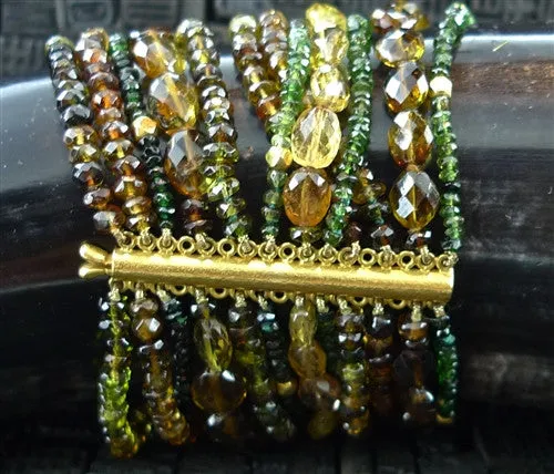 Paola Ferro Citrine Chromium Diopside and Labradorite Multi Strand Bracelet with 18K Yellow Gold Closure