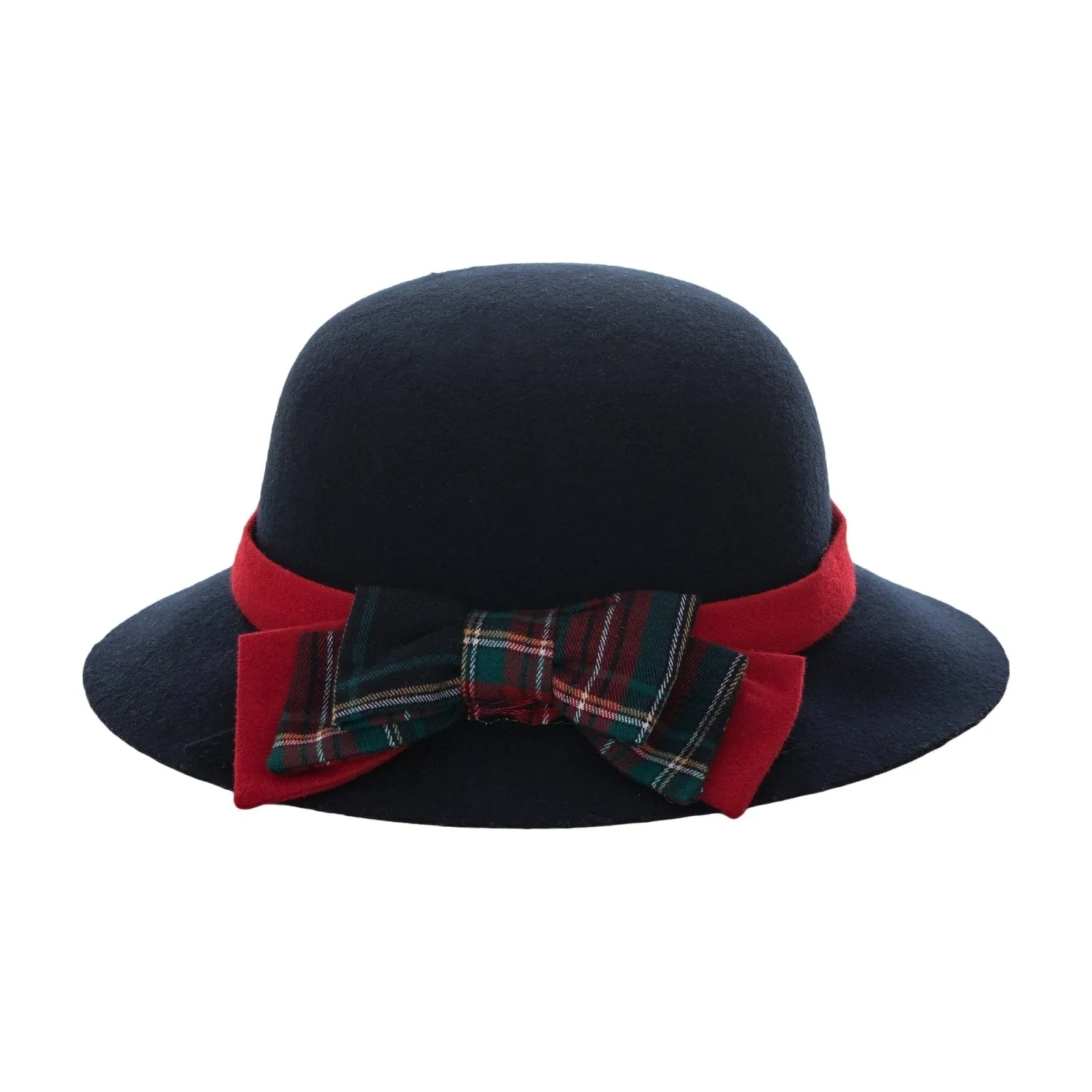 Patachou Girls Navy and Red Tartan Bow Wool Rimmed Hat