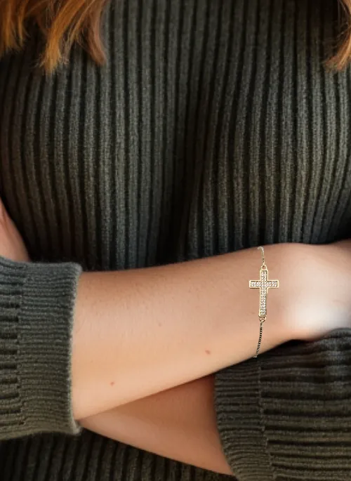 Pave Cross CZ Bracelet Gold