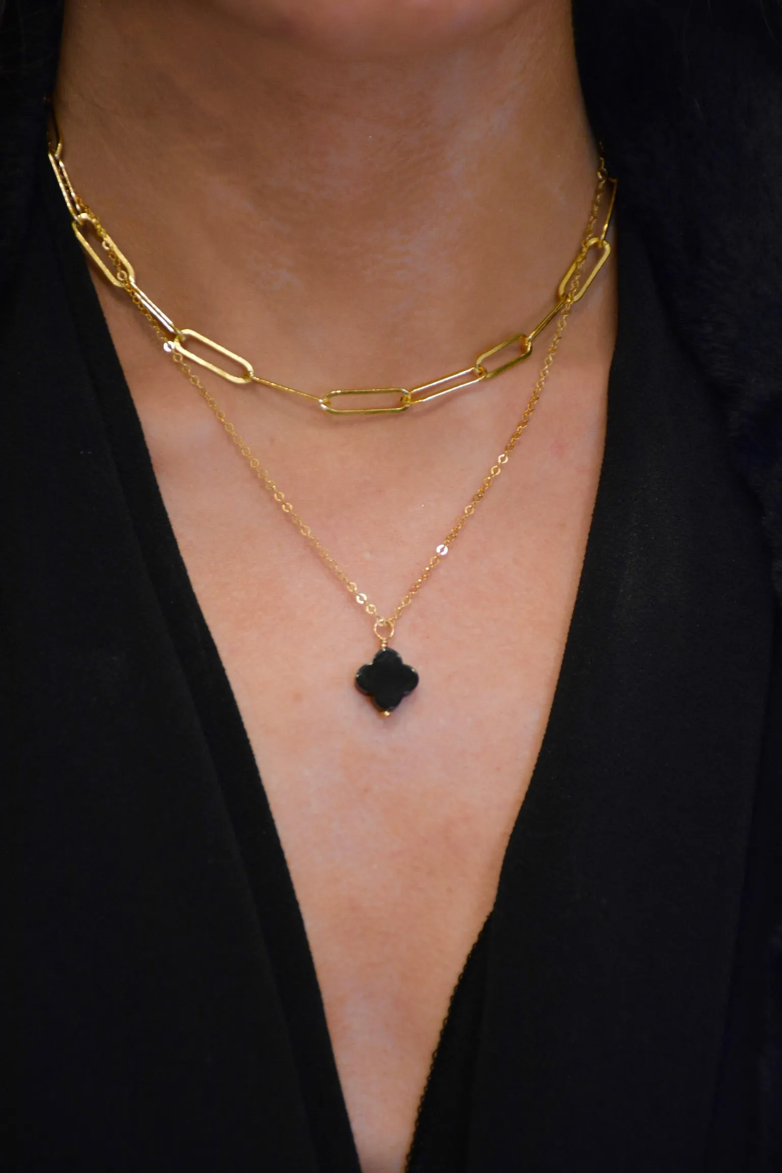 Payton Clover Necklace - Onyx