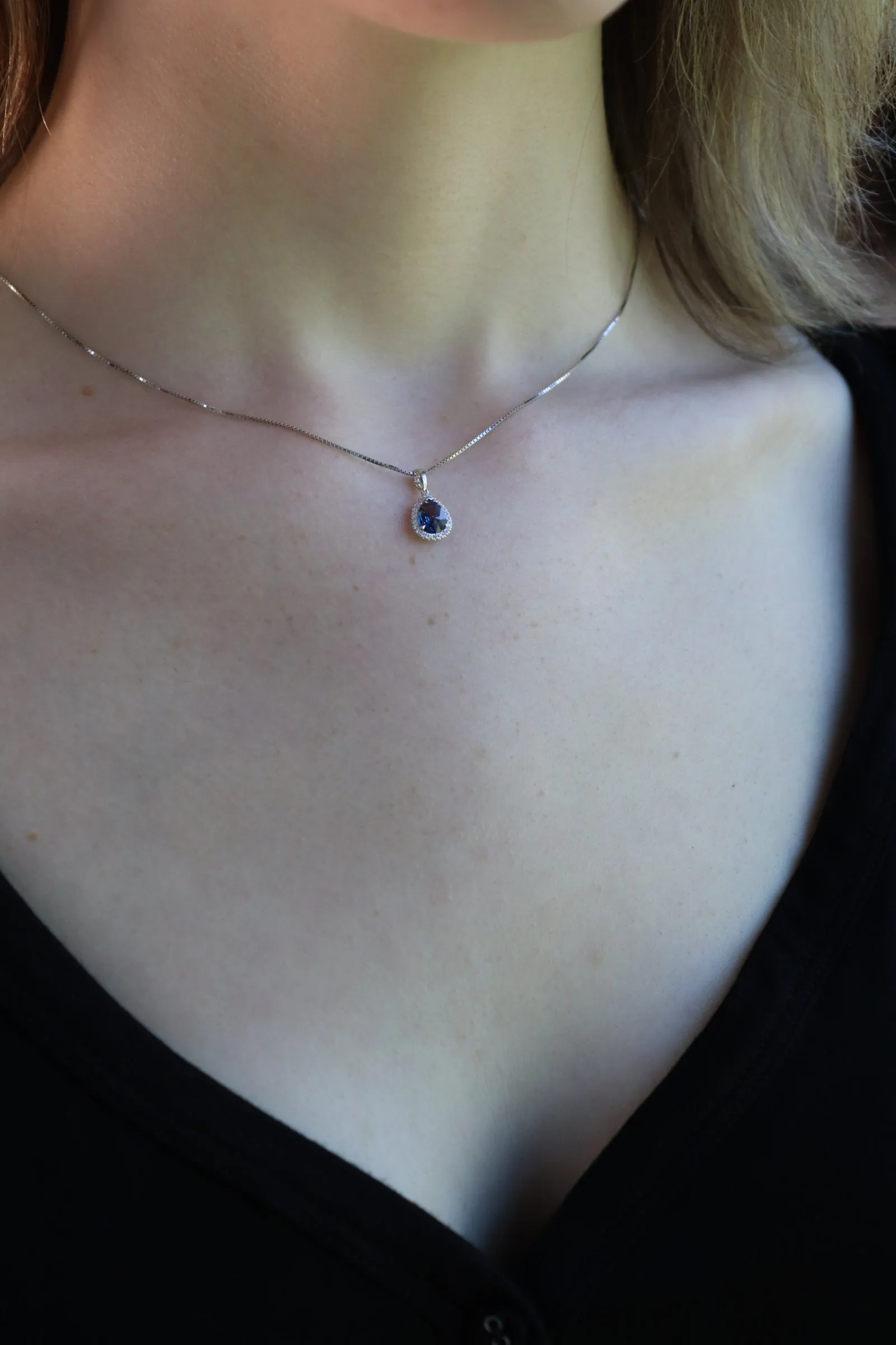 Pear Shaped Yogo Sapphire Halo Necklace