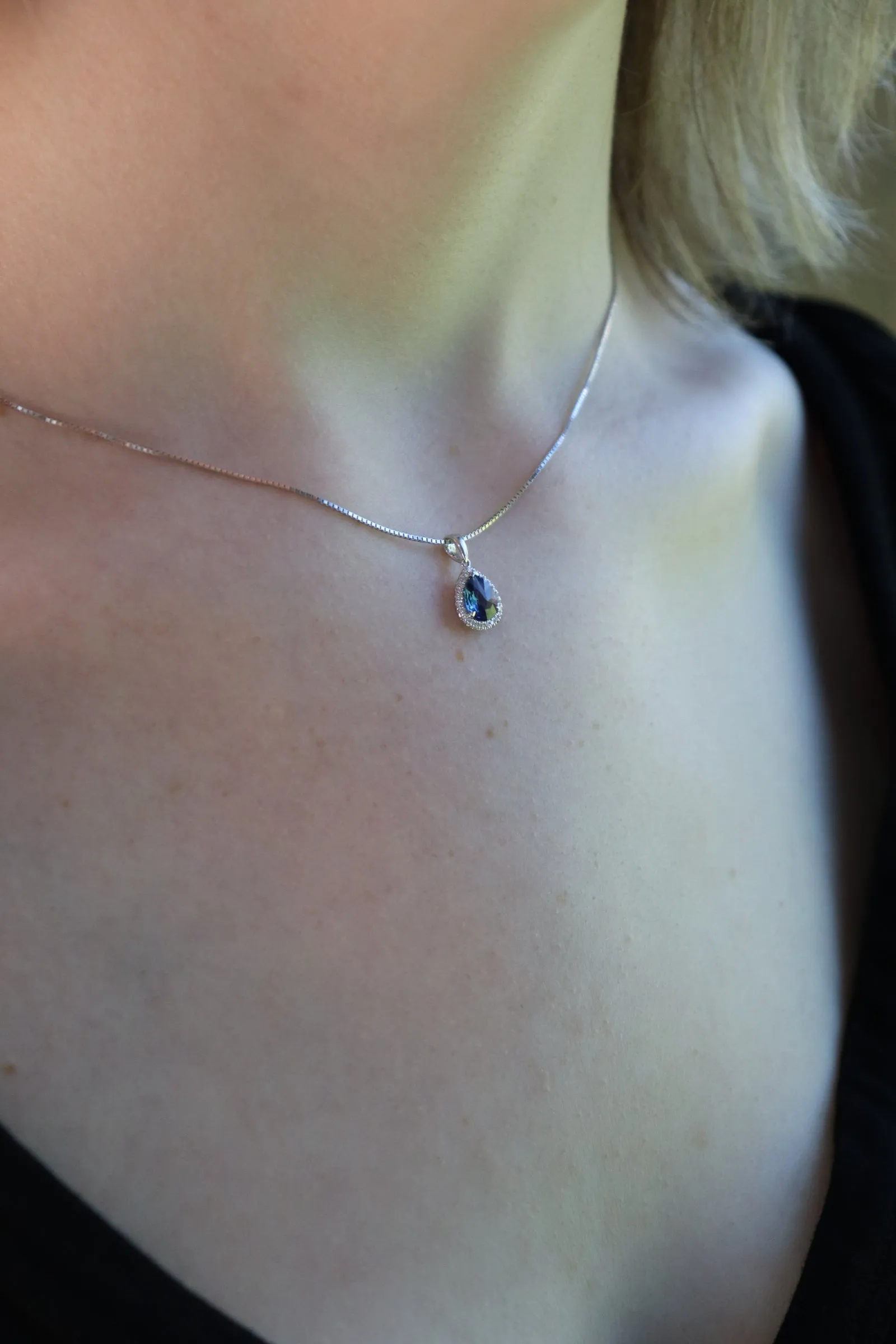 Pear Shaped Yogo Sapphire Halo Necklace