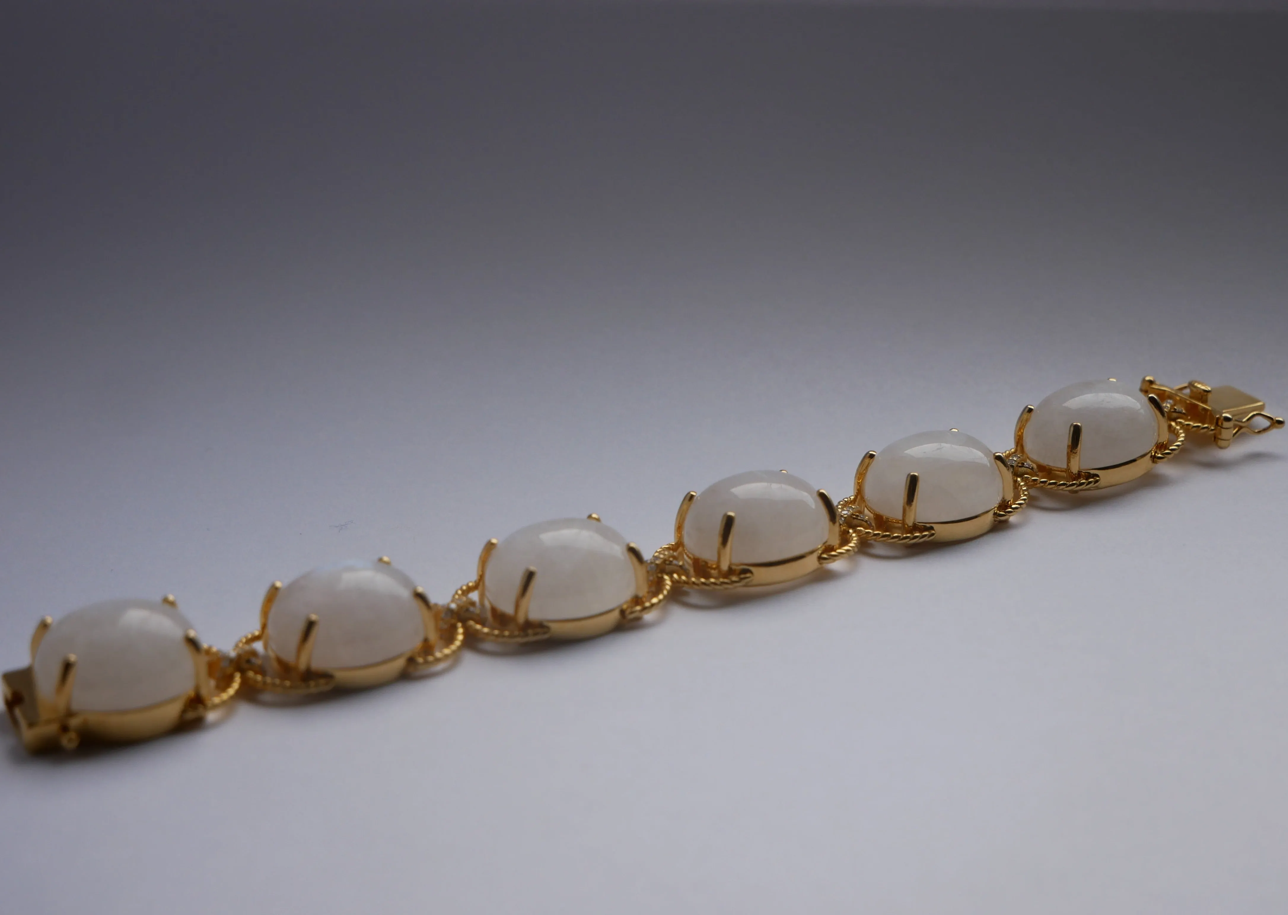 Pebble Cabochon Sicilian Moonstone and Moissanite Rope Bracelet