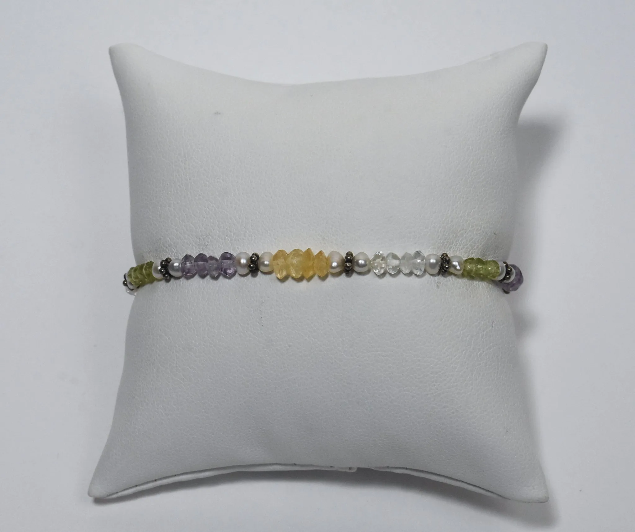 Peridot, Citrine, Amethyst, Quartz, Pearl and Silver Beaded Bracelet