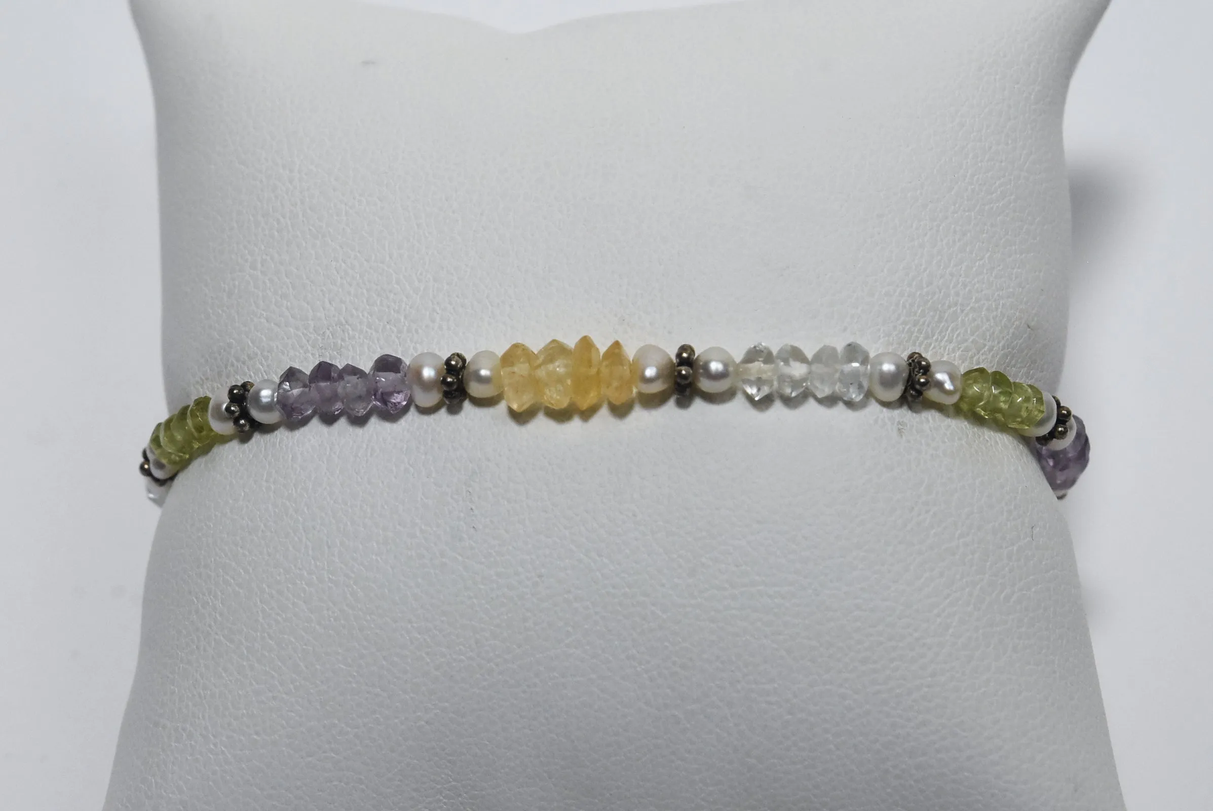 Peridot, Citrine, Amethyst, Quartz, Pearl and Silver Beaded Bracelet