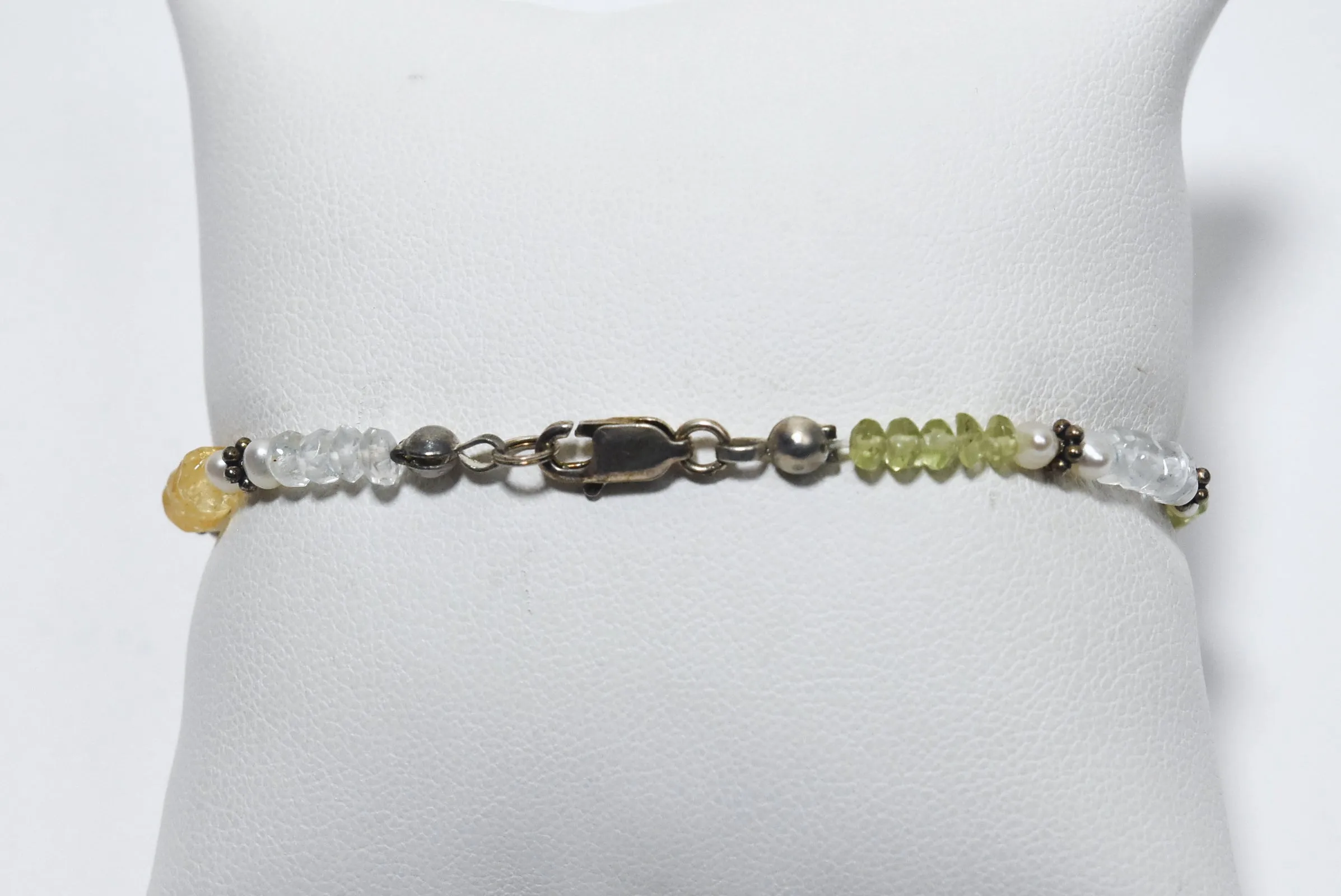 Peridot, Citrine, Amethyst, Quartz, Pearl and Silver Beaded Bracelet