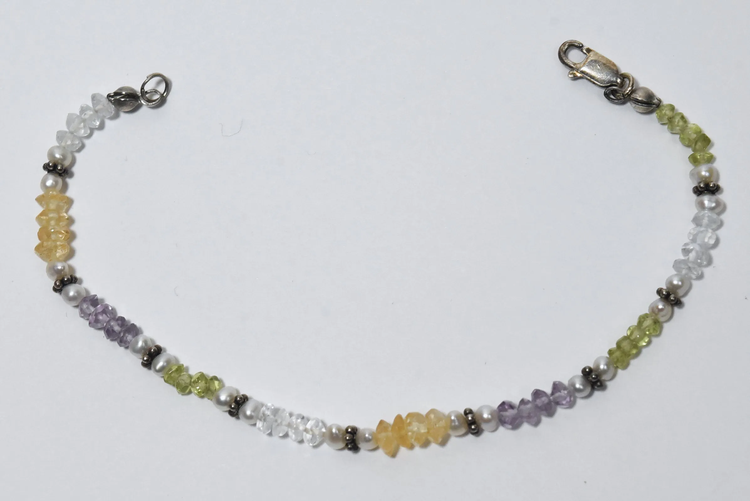 Peridot, Citrine, Amethyst, Quartz, Pearl and Silver Beaded Bracelet