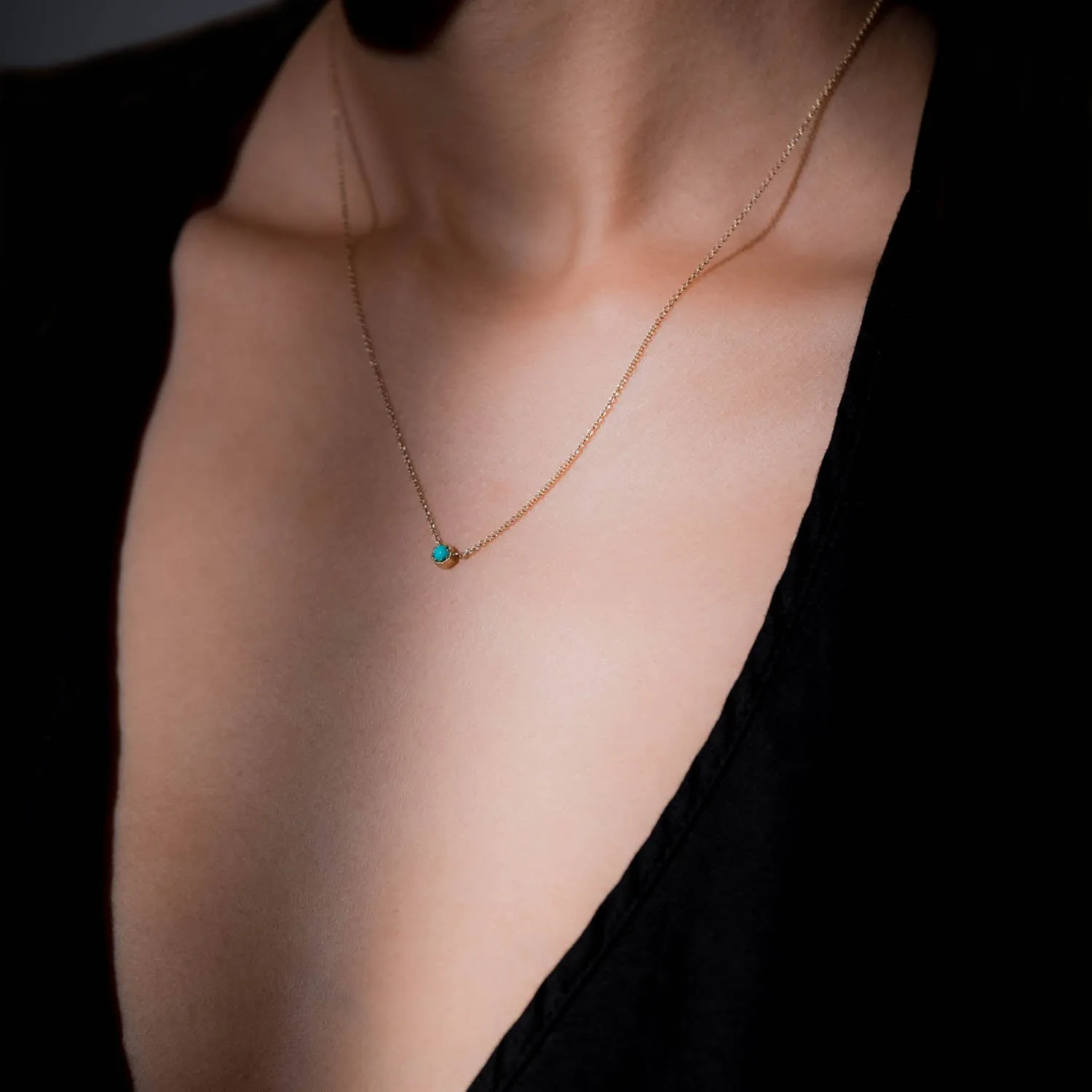 Petite Crown Bezel Turquoise Necklace