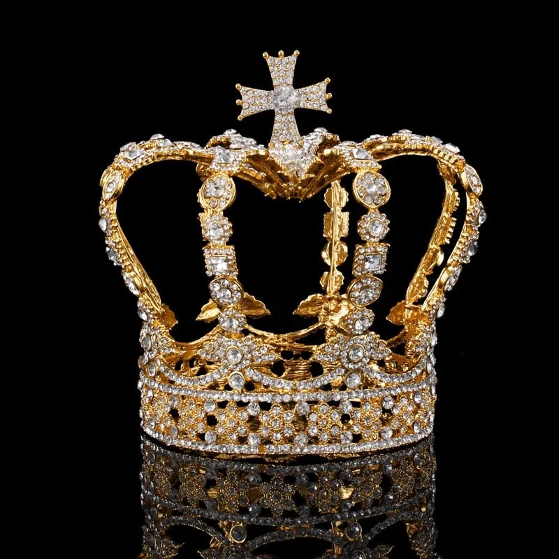 Petite Crystal Queen King Full Round Coronation Crown Pageant Accessory