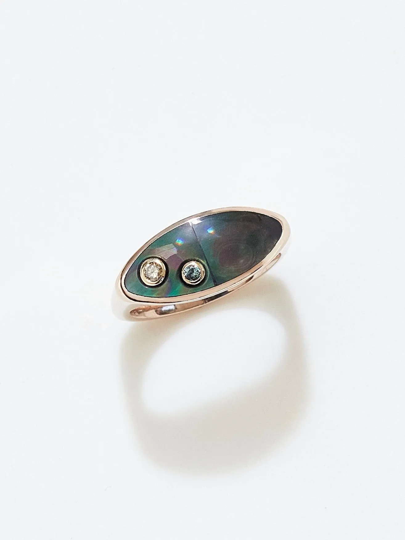 Pilar Ring in Black Mother of Pearl in 14k Venetian Rose with Sapphire & Diamond Size 6