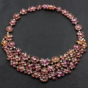 Pink & Orange Sapphire & Diamond Necklace, Earring & Ring Set