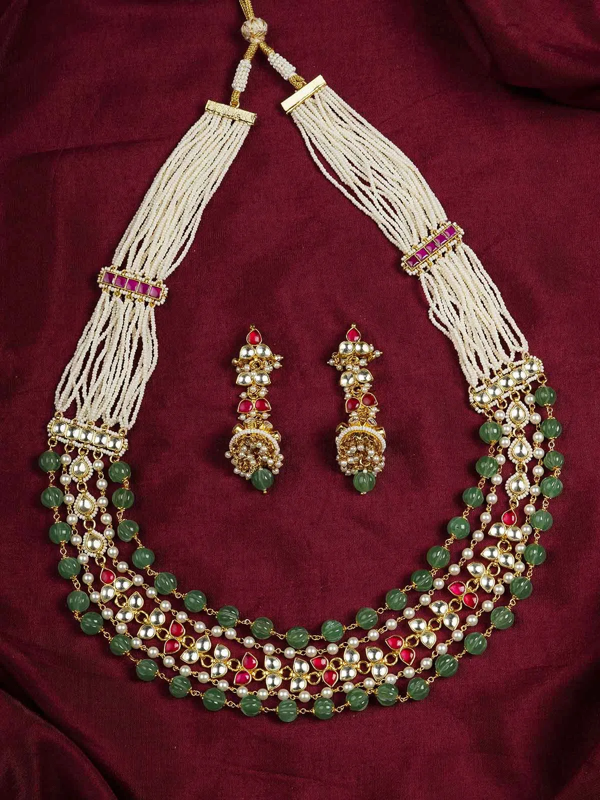 Pink Color Gold Plated Jadau Kundan Necklace Set - MS2020YP