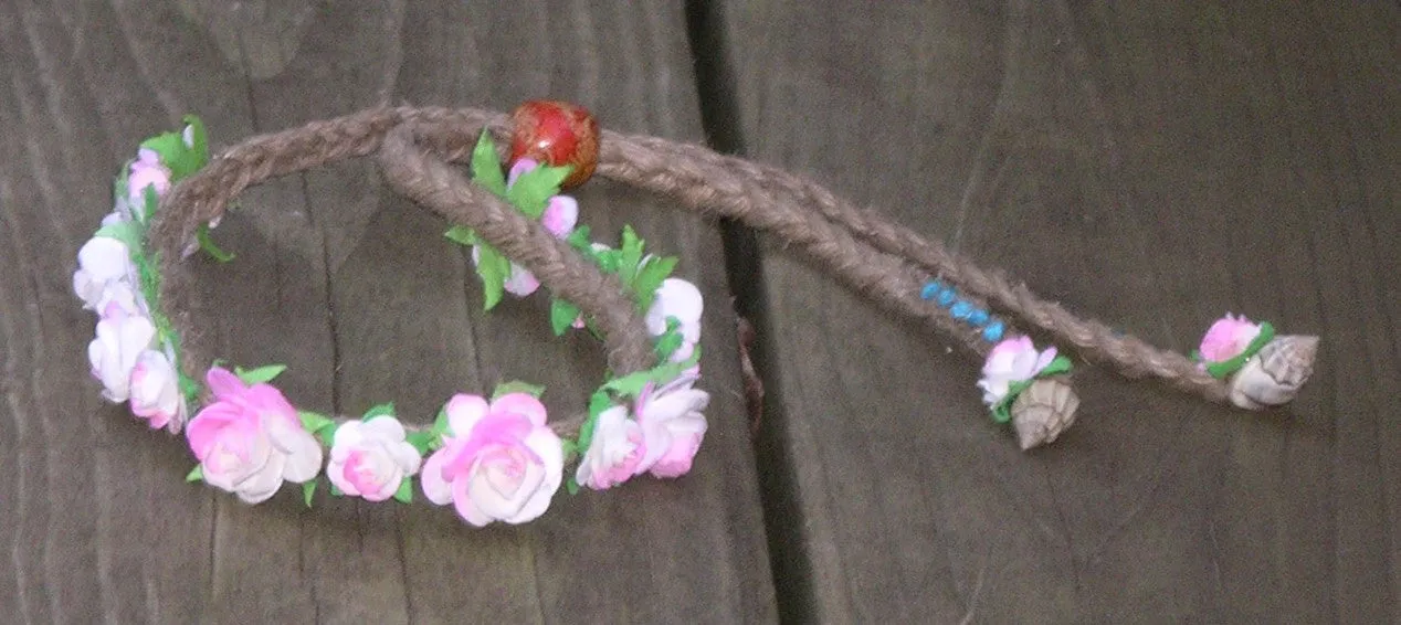 Pink Flower Crown Boho Light Pink White Blush Romantic Bohemian Floral Headband Adjustable Braided Natural Hemp Pretty In Back Too Seashell Ends