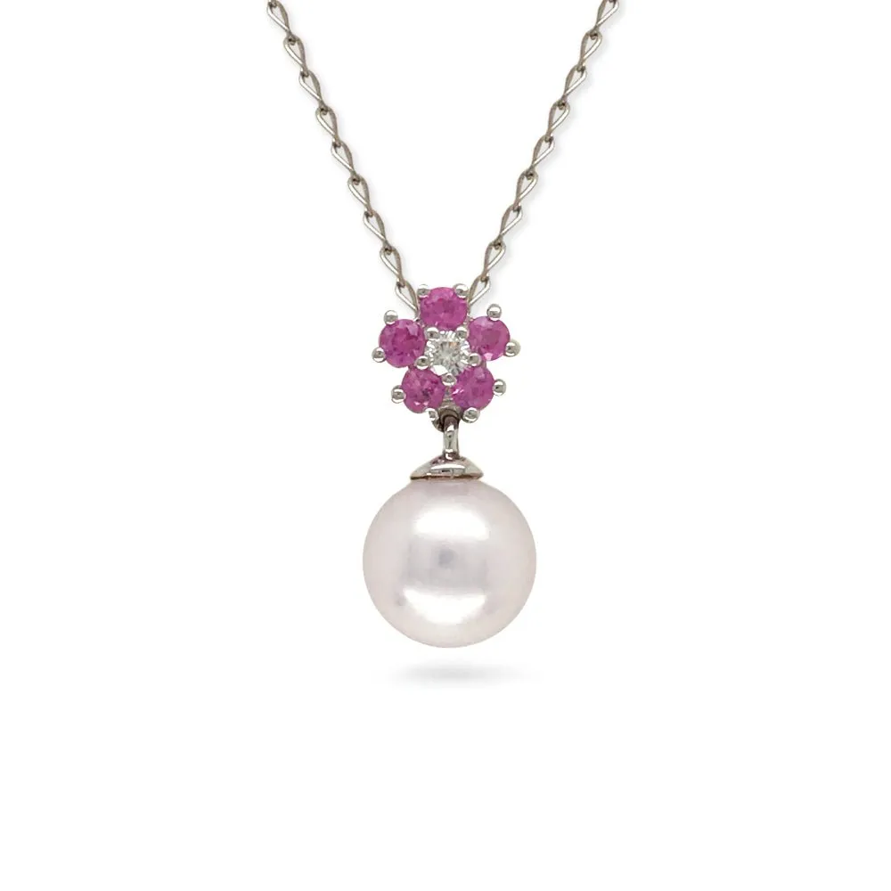 Pink Flower Pearl Necklace