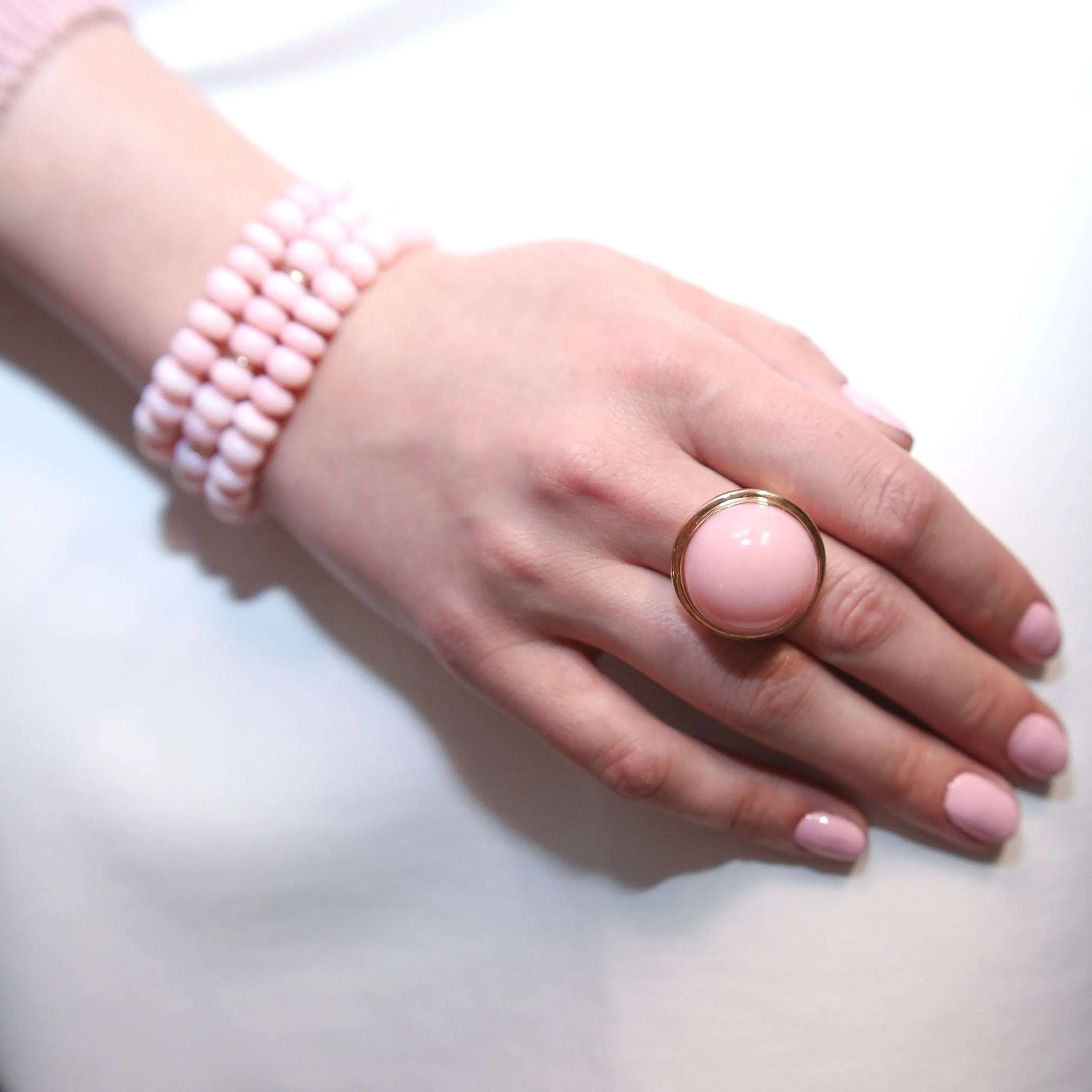 Pink Opal Bracelet/Necklace with Yellow Gold Toggle Clasp