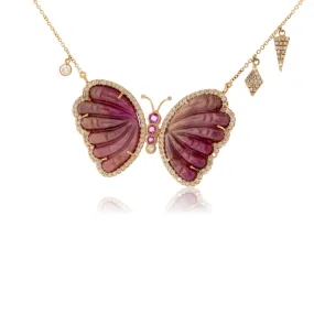 Pink Sapphire Carved Butterfly Pendant